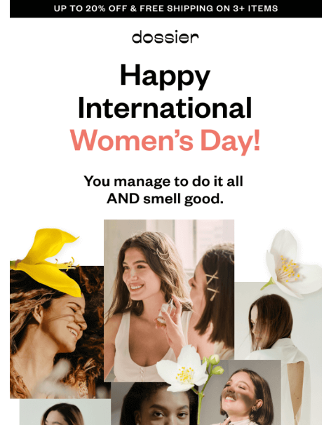 Happy International women's day email from dossier